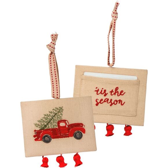 Tis the Season Red Pickup Truck Christmas Ornament Gift Card Holder - Picture 3 of 6